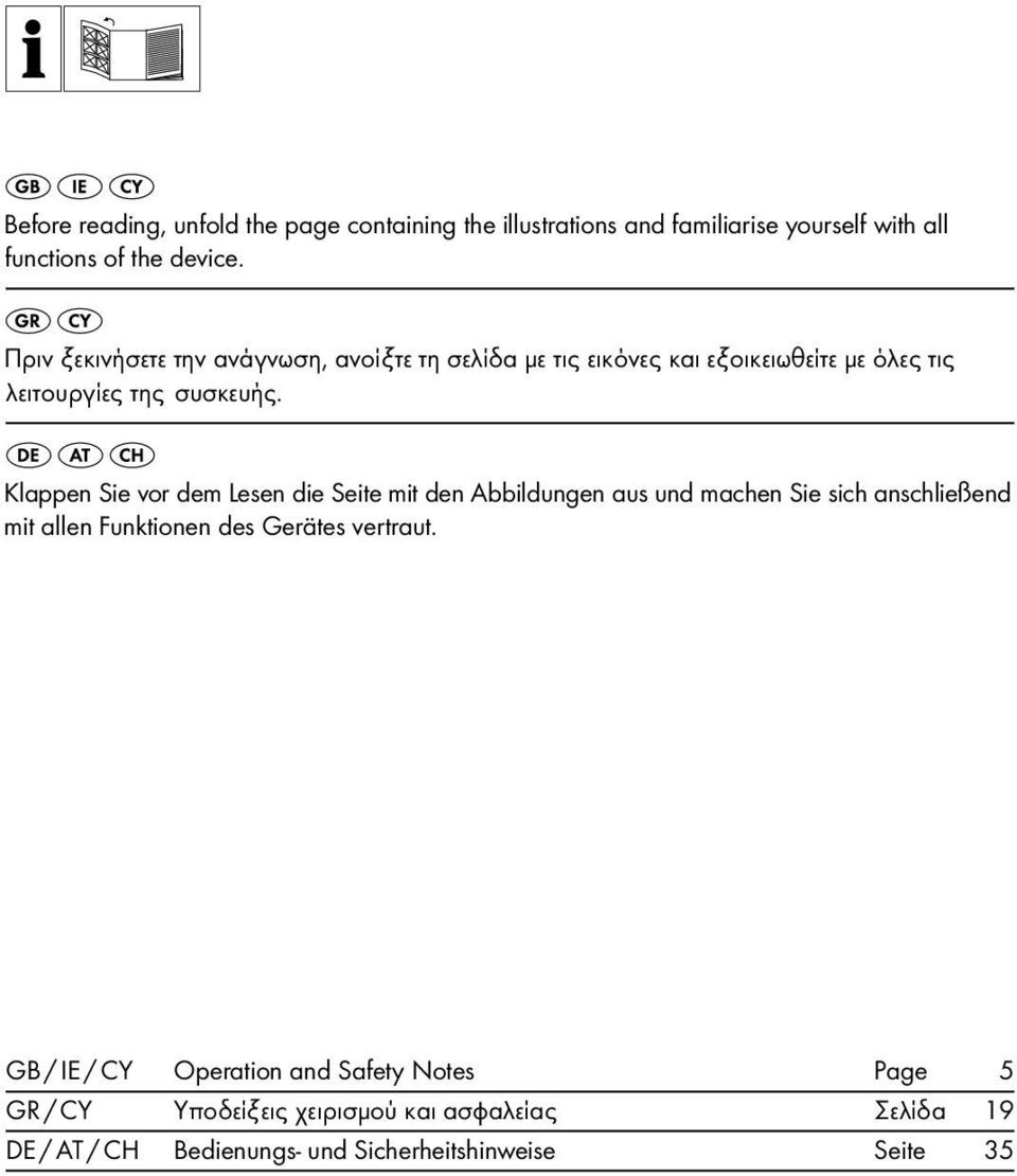 Klappen Sie vor dem Lesen die Seite mit den Abbildungen aus und machen Sie sich anschließend mit allen Funktionen des Gerätes