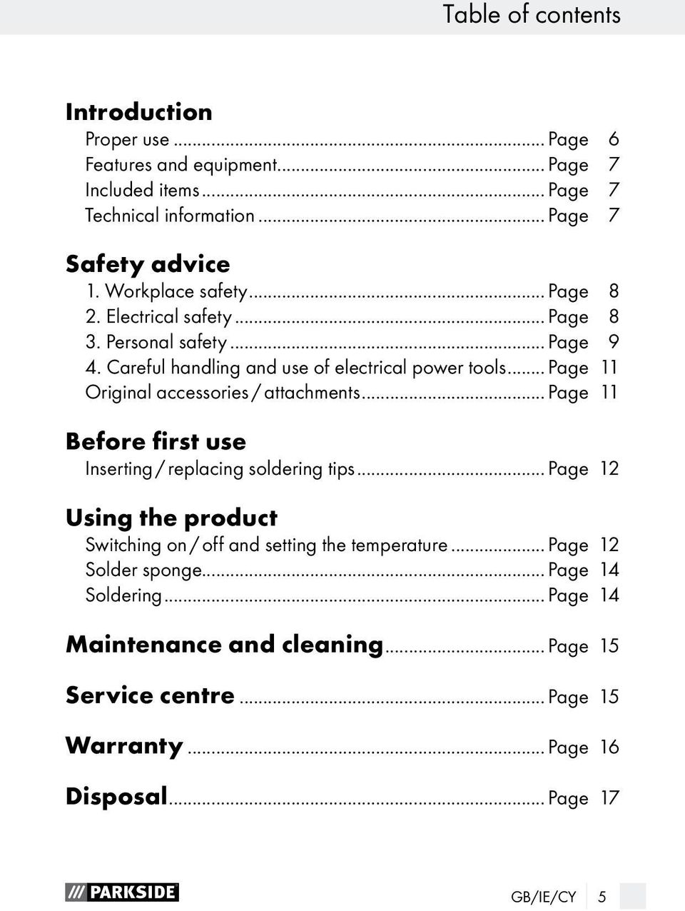 .. Page 11 Original accessories / attachments... Page 11 Before first use Inserting / replacing soldering tips.