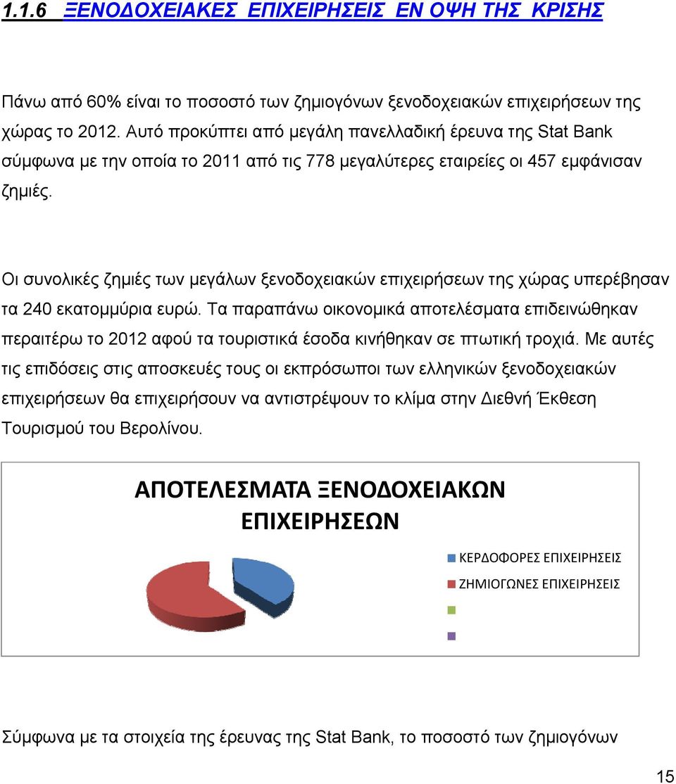 Οι συνολικές ζημιές των μεγάλων ξενοδοχειακών επιχειρήσεων της χώρας υπερέβησαν τα 240 εκατομμύρια ευρώ.