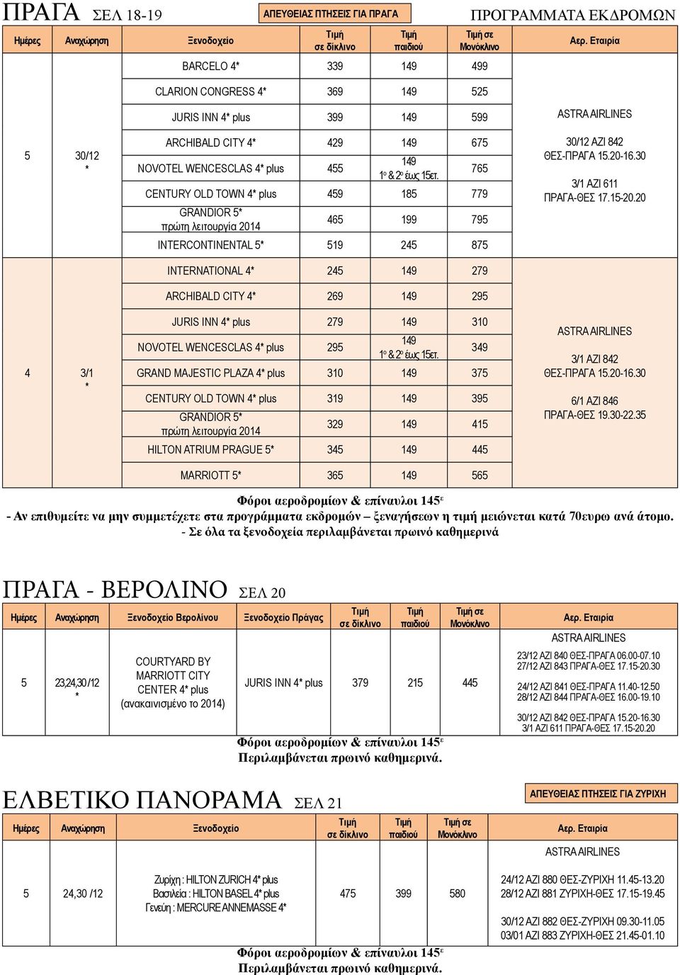 19 1 ο 2 ο έως 1ετ. GRAND MAJESTIC PLAZA plus 310 19 37 CENTURY OLD TOWN plus 319 19 39 GRANDIOR πρώτη λειτουργία 201 39 329 19 1 HILTON ATRIUM PRAGUE 3 19 MARRIOTT 36 19 6 30/12 ΑΖΙ 82 ΘΕΣ-ΠΡΑΓΑ 1.