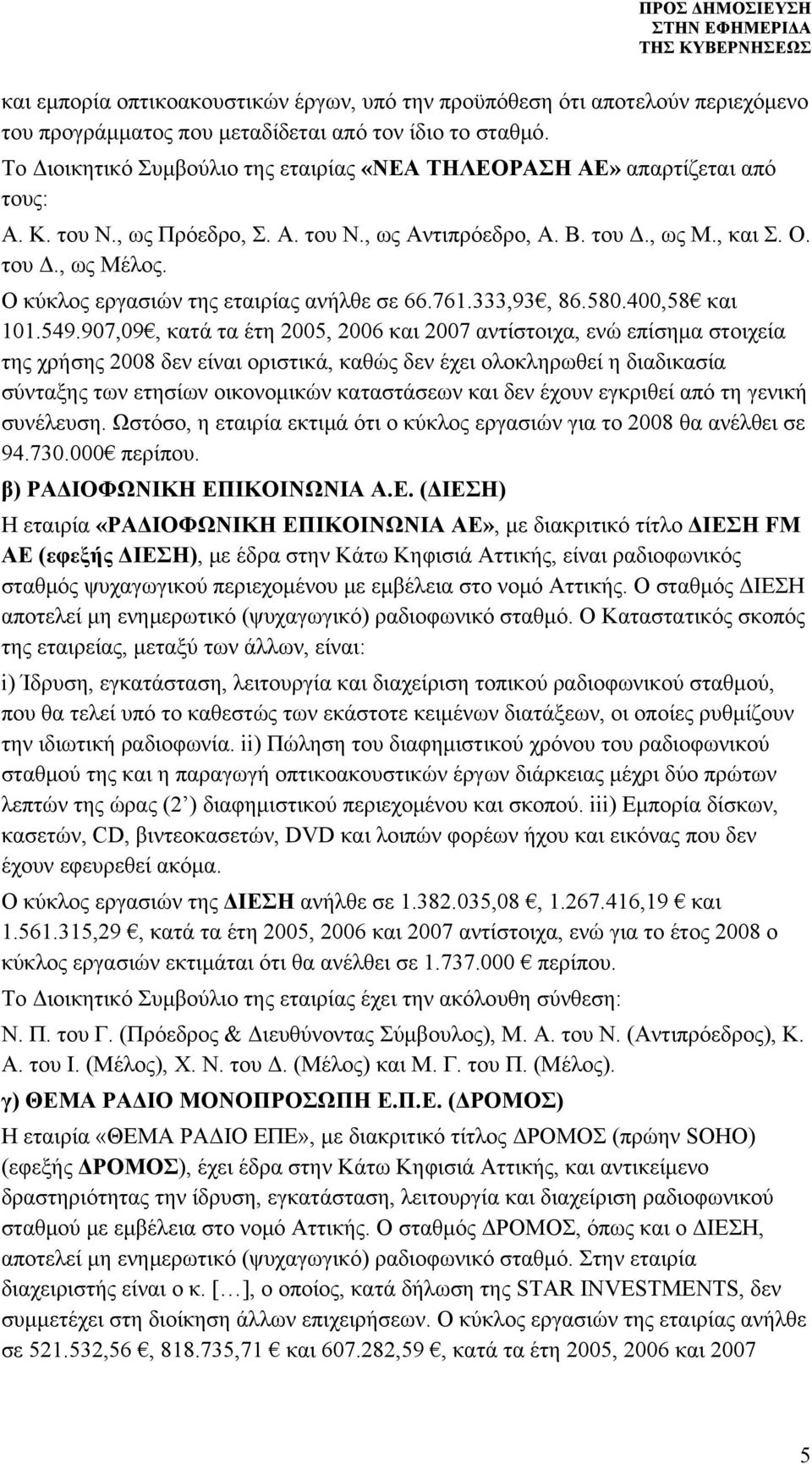 Ο κύκλος εργασιών της εταιρίας ανήλθε σε 66.761.333,93, 86.580.400,58 και 101.549.