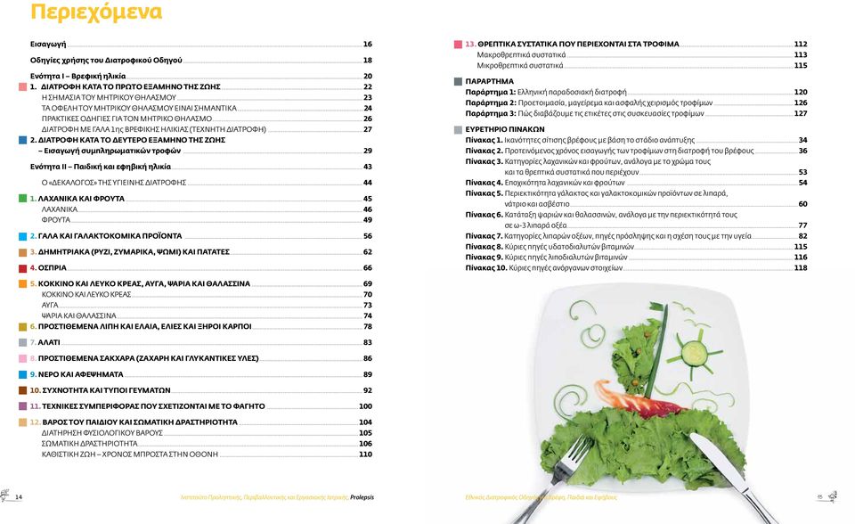 Διατροφή κατά το δεύτερο εξάμηνο της ζωής Εισαγωγή συμπληρωματικών τροφών... 29 Ενότητα ΙΙ Παιδική και εφηβική ηλικία... 43 Ο «Δεκάλογος» της Υγιεινής Διατροφής... 44 1. ΛΑΧΑΝΙΚΑ ΚΑΙ ΦΡΟΥΤΑ.