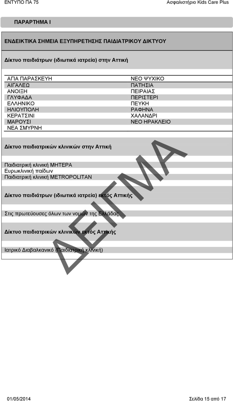 Παιδιατρική κλινική METROPOLITAN Δίκτυο παιδιάτρων (ιδιωτικά ιατρεία) εκτός Αττικής Στις πρωτεύουσες όλων των νομών της Ελλάδας Δίκτυο παιδιατρικών