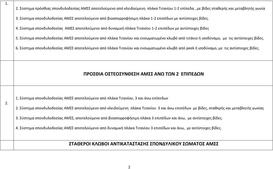 Σύστημα σπονδυλοδεσίας ΑΜΣΣ αποτελούμενο από δυναμική πλάκα Τιτανίου 1-2 επιπέδων με αντίστοιχες βίδες 5.