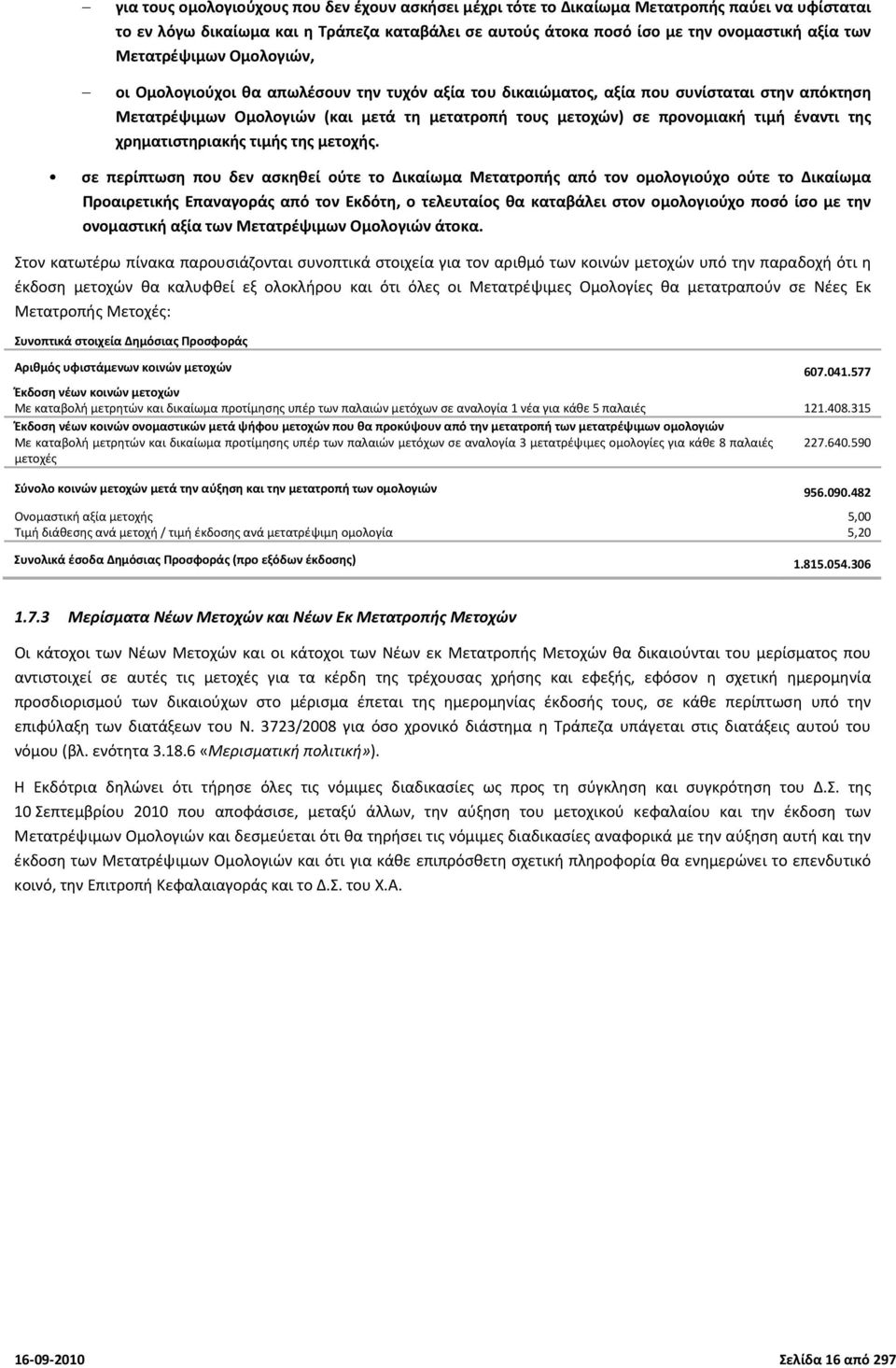 έναντι της χρηματιστηριακής τιμής της μετοχής.