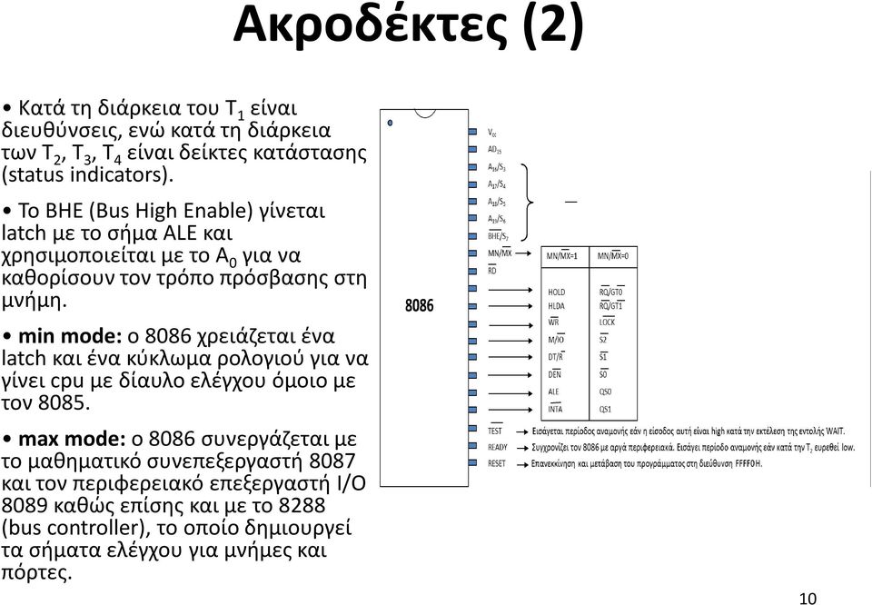 min mode: ο 8086 χρειάζεται ένα latch και ένα κύκλωμα ρολογιού για να γίνει cpu με δίαυλο ελέγχου όμοιο με τον 8085.