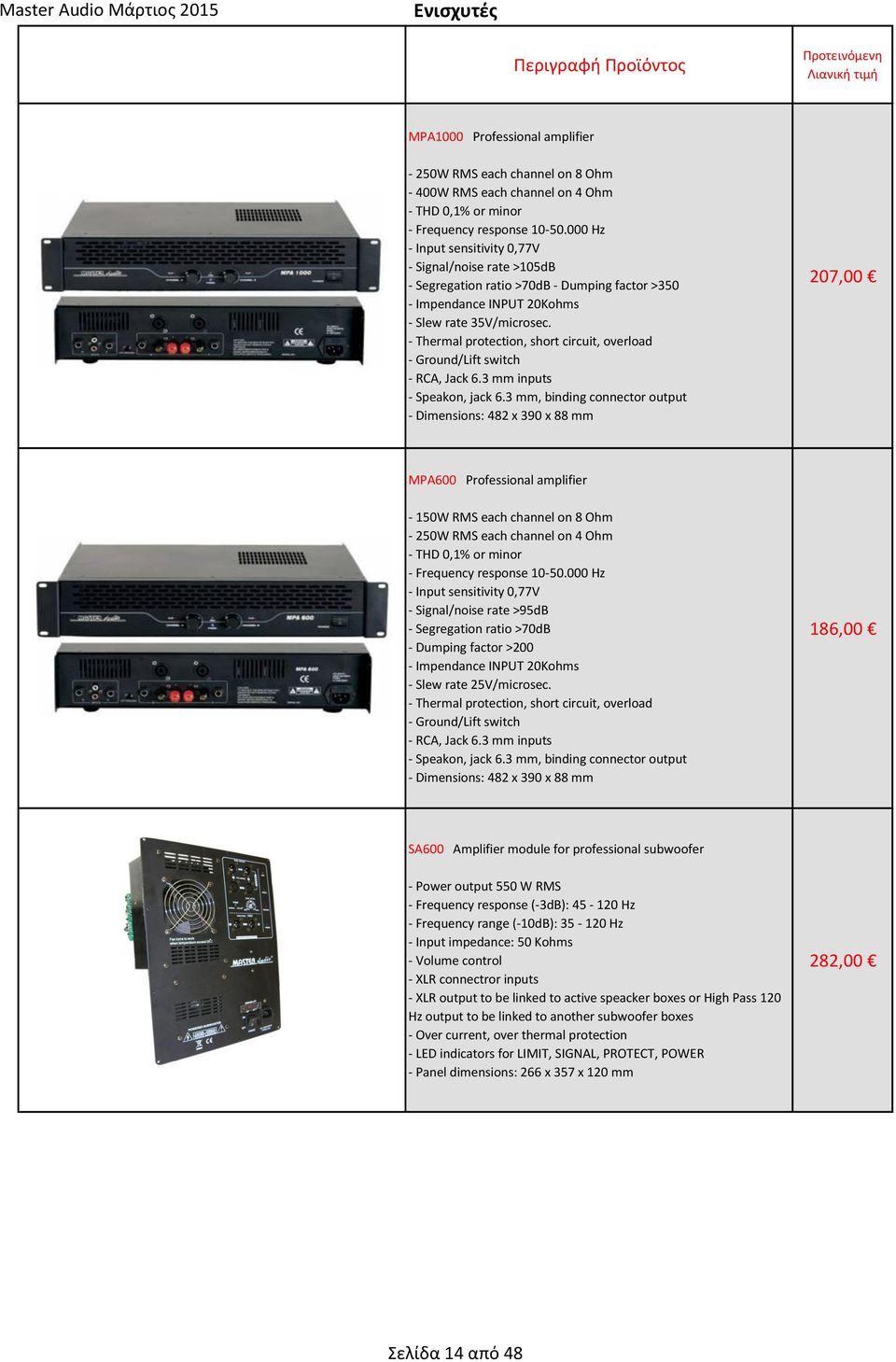 - Thermal protection, short circuit, overload - Ground/Lift switch - RCA, Jack 6.3 mm inputs - Speakon, jack 6.