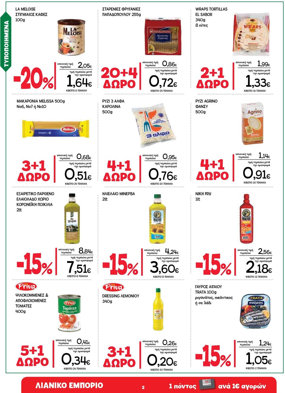 ΠΟΙΚΙΛΙΑ 2lt τεμαχίου 0,68 ΔΩΡΟ 0,51 ΚΙΒΩΤΙΟ 24 ΤΕΜΑΧΙΑ 4+1 ΗΛΙΕΛΑΙΟ ΜΙΝΕΡΒΑ 2lt τεμαχίου 0,95 ΔΩΡΟ 0,76 ΚΙΒΩΤΙΟ 20 ΤΕΜΑΧΙΑ 4+1 ΝΙΚΗ FRY 1lt τεμαχίου 1,14 ΔΩΡΟ 0,91 ΚΙΒΩΤΙΟ 30 ΤΕΜΑΧΙΑ τεμαχίου 8,84