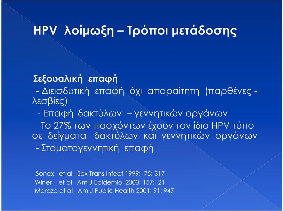 δακτύλων και γεννητικών οργάνων - Στοματογεννητική επαφή Sonex et al Sex Trans Infect