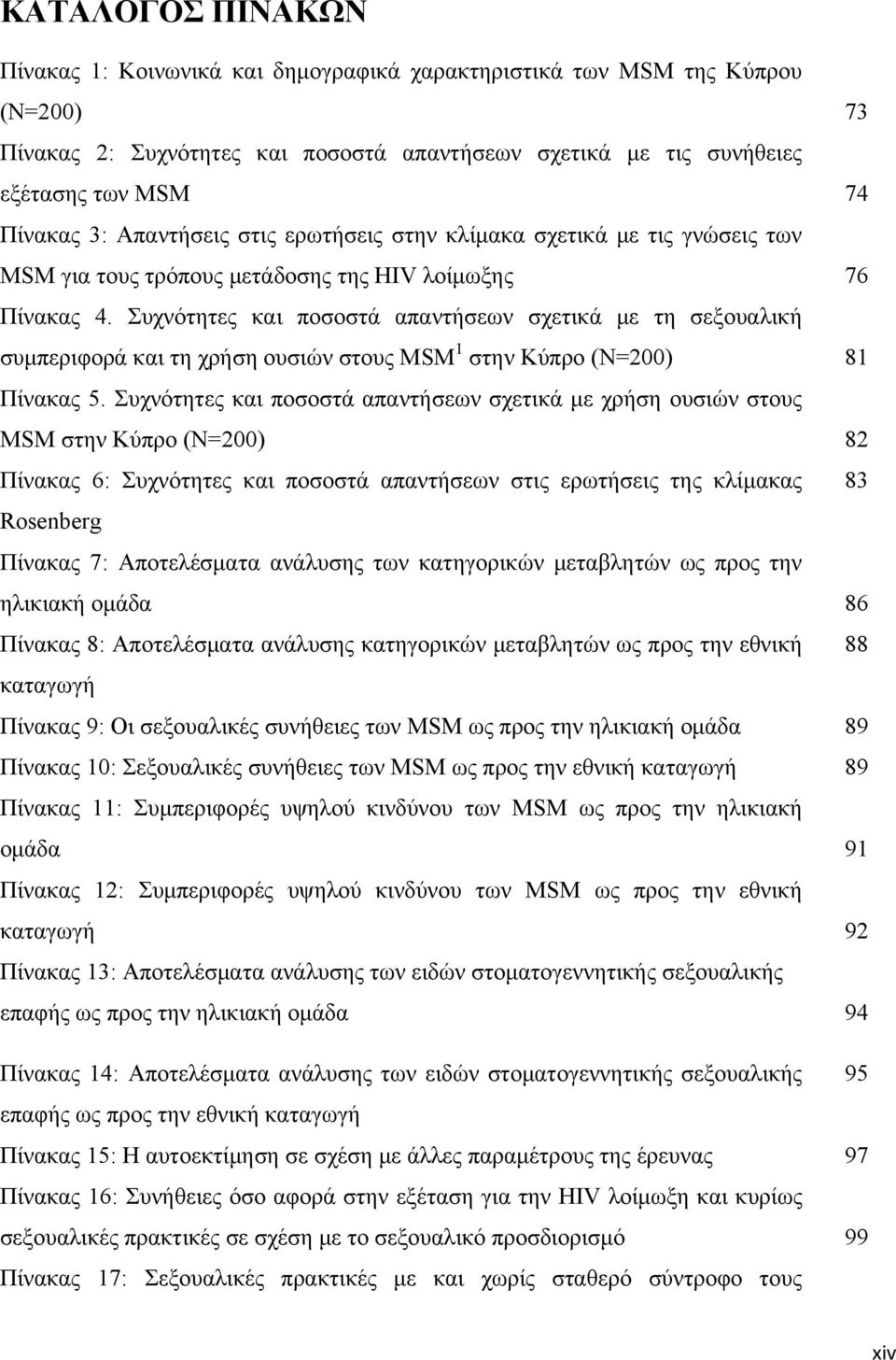 Συχνότητες και ποσοστά απαντήσεων σχετικά με τη σεξουαλική συμπεριφορά και τη χρήση ουσιών στους MSM 1 στην Κύπρο (N=200) 81 Πίνακας 5.