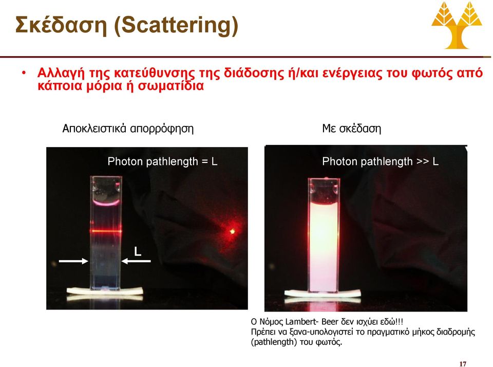 pathlength = L Photon pathlength >> L L Ο Νόμος Lambert- Beer δεν ισχύει εδώ!