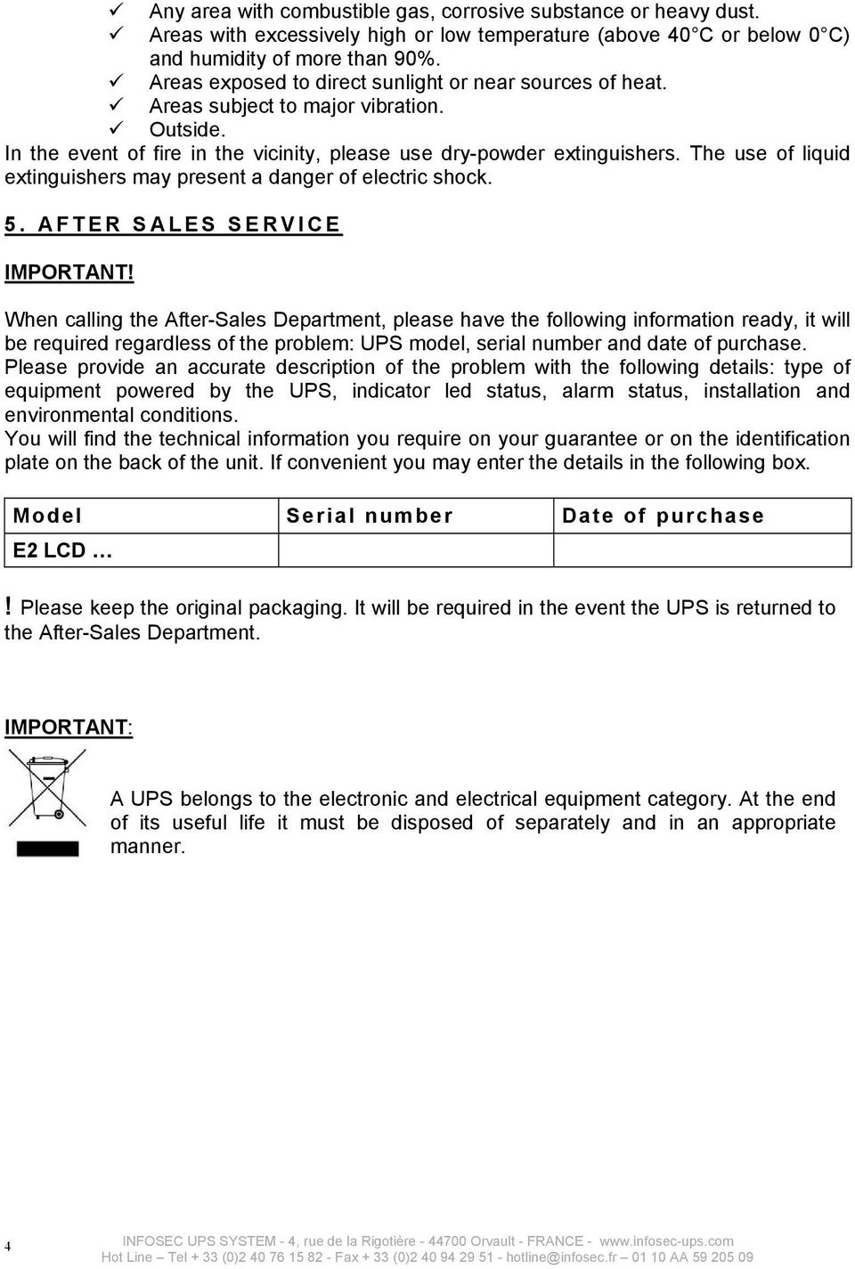 danger of electric shock 5 AFTER SALES SERVICE IMPORTANT!