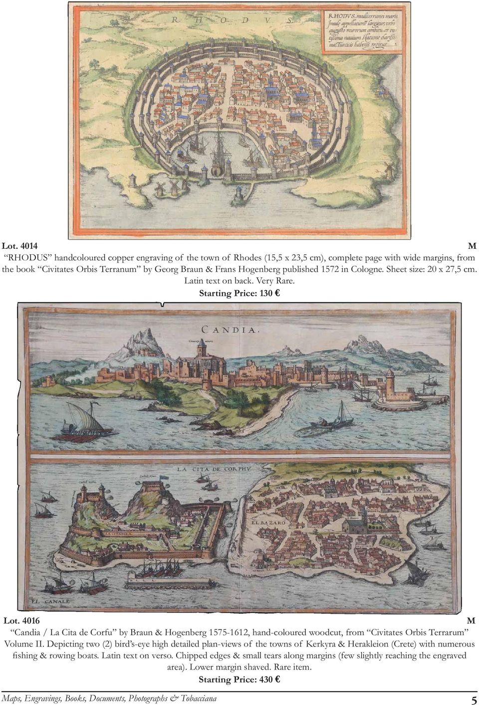 4016 Candia / La Cita de Corfu by Braun & Hogenberg 1575-1612, hand-coloured woodcut, from Civitates Orbis Terrarum Volume II.