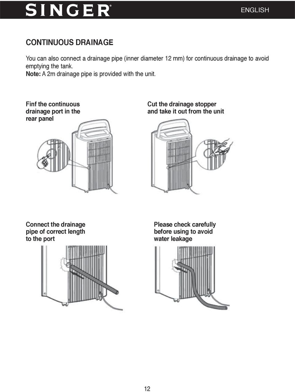 Finf the continuous drainage port in the rear panel Cut the drainage stopper and take it out from the