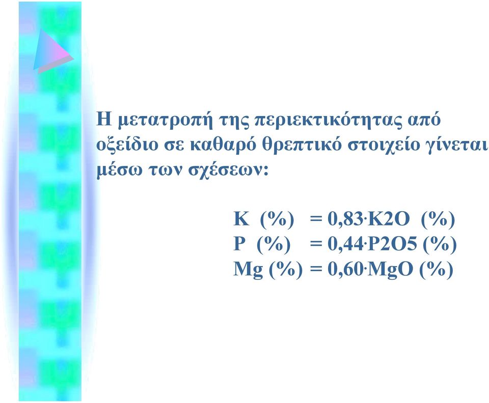 γίνεται µέσω των σχέσεων: K (%) = 0,83.