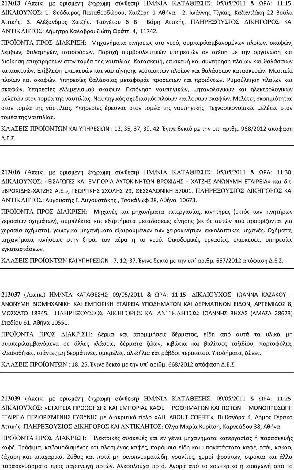 ΠΡΟΪΟΝΤΑ ΠΡΟΣ ΔΙΑΚΡΙΣΗ: Μηχανήματα κινήσεως στο νερό, συμπεριλαμβανομένων πλοίων, σκαφών, λέμβων, θαλαμηγών, ιστιοφόρων.