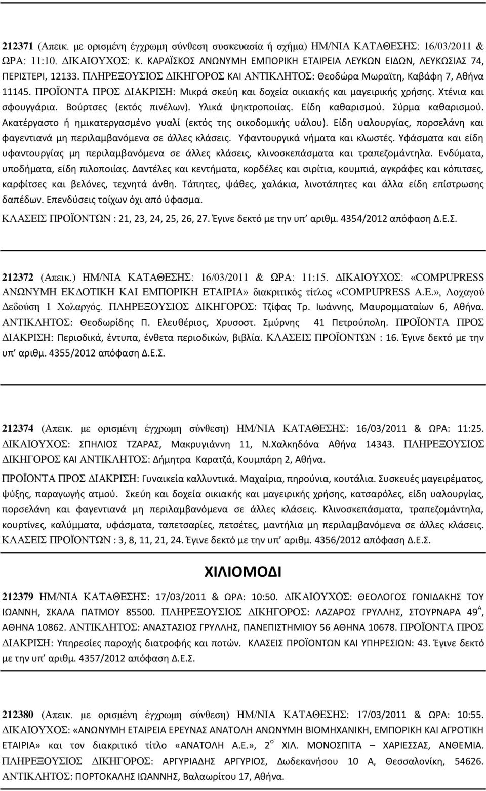 ΠΡΟΪΟΝΤΑ ΠΡΟΣ ΔΙΑΚΡΙΣΗ: Μικρά σκεύη και δοχεία οικιακής και μαγειρικής χρήσης. Χτένια και σφουγγάρια. Βούρτσες (εκτός πινέλων). Υλικά ψηκτροποιίας. Είδη καθαρισμού. Σύρμα καθαρισμού.