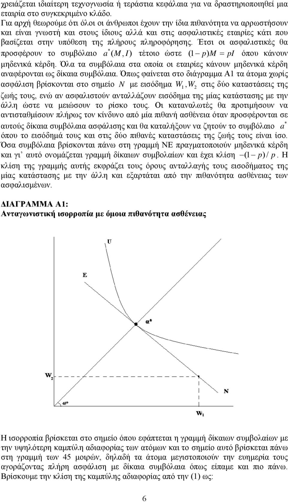 πληροφόρησης. Έτσι οι ασφαλιστικές θα προσφέρουν το συμβόλαιο a * ( M, I) τέτοιο ώστε (1 p) M pi όπου κάνουν μηδενικά κέρδη.