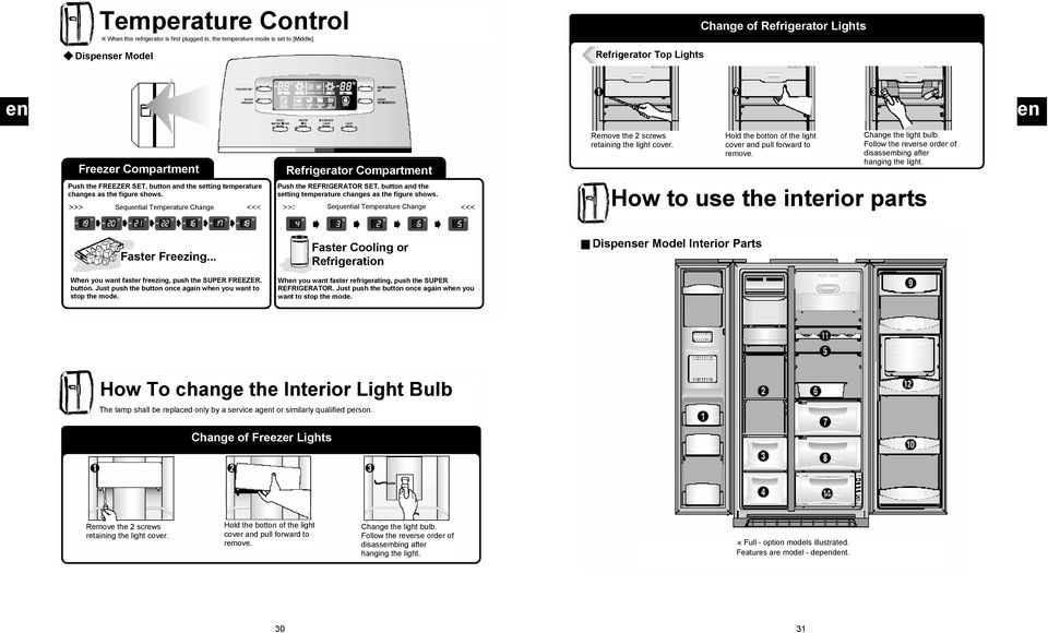 Sequential Temperature Change Refrigerator Compartment Push the REFRIGERATOR SET. button and the setting temperature changes as the figure shows.