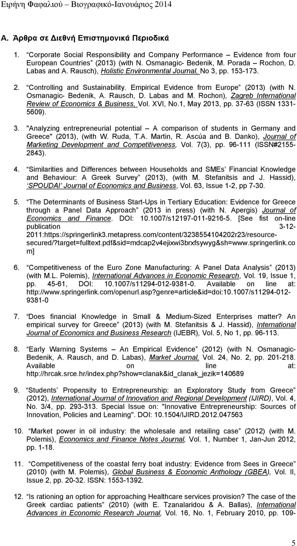 Labas and M. Rochon), Zagreb International Review of Economics & Business, Vol. XVI, No.1, May 2013, pp. 37