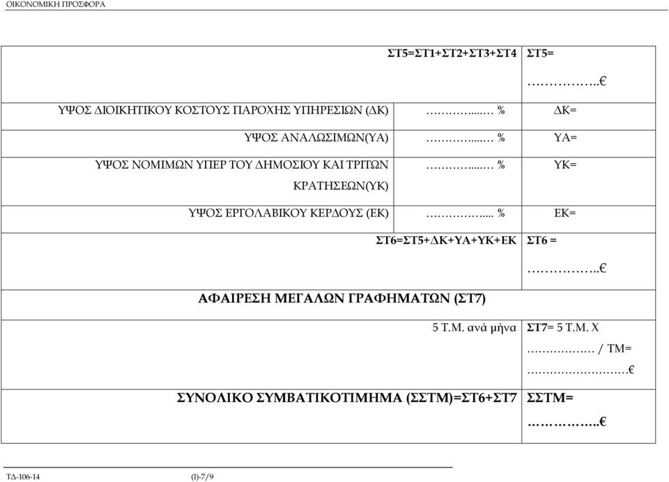 .. % ΥΚ= ΥΨΟΣ ΕΡΓΟΛΑΒΙΚΟΥ ΚΕΡ ΟΥΣ (ΕΚ)...% ΕΚ= ΣΤ6=ΣΤ5+ Κ+ΥΑ+ΥΚ+ΕΚ ΣΤ6 =.