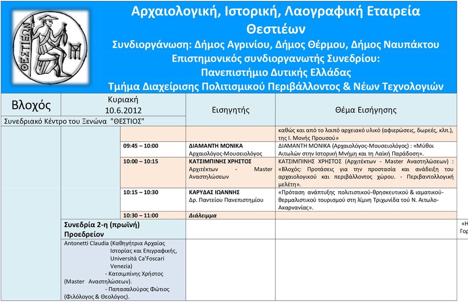 Αναστηλώσεων). - Παπασαλούρος Φώτιος (Φιλόλογος & Θεολόγος). καθώς και από το λοιπό αρχειακό υλικό (αφιερώσεις, δωρεές, κλπ.), της Ι.