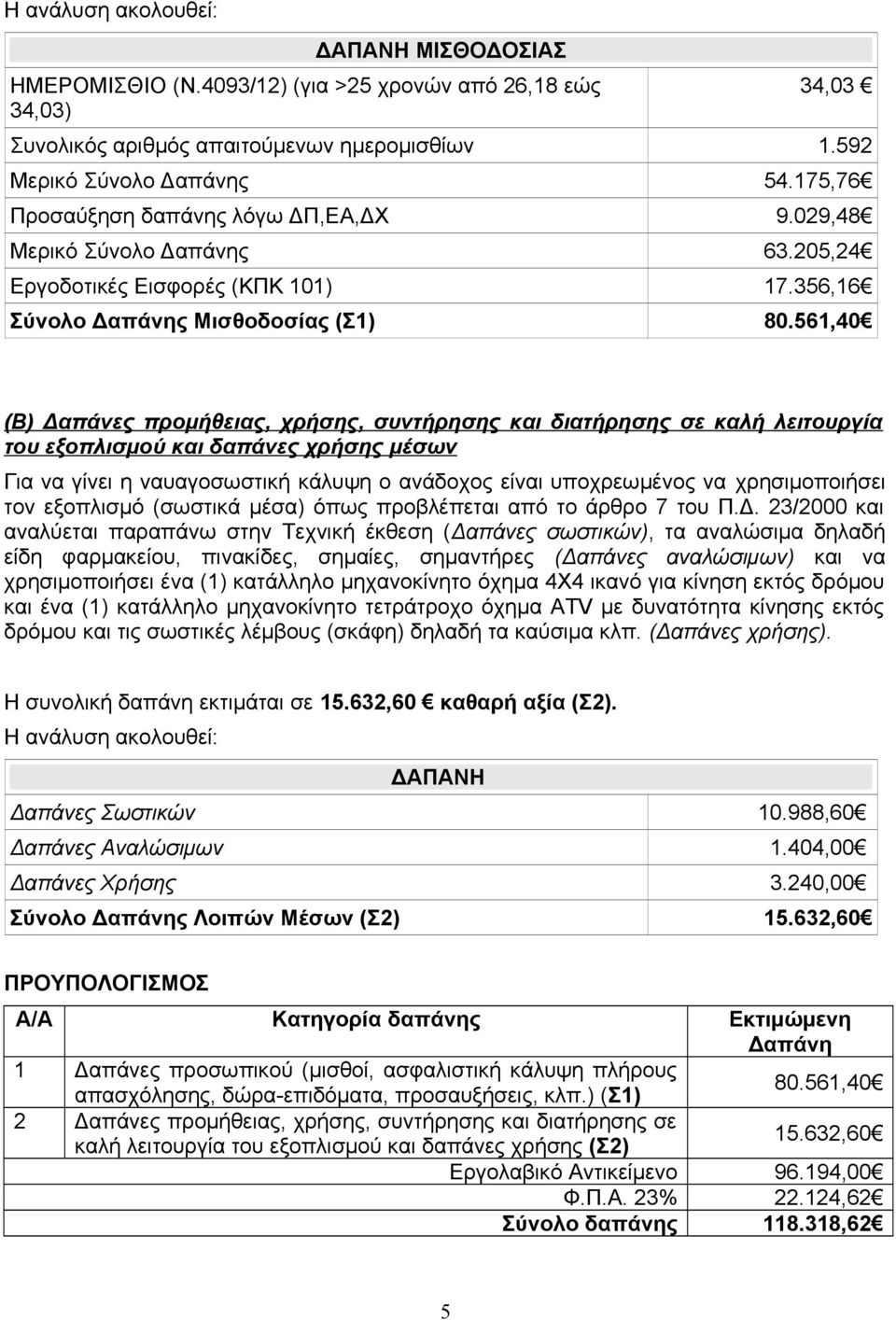 561,40 (Β) Δαπάνες προμήθειας, χρήσης, συντήρησης και διατήρησης σε καλή λειτουργία του εξοπλισμού και δαπάνες χρήσης μέσων Για να γίνει η ναυαγοσωστική κάλυψη ο ανάδοχος είναι υποχρεωμένος να