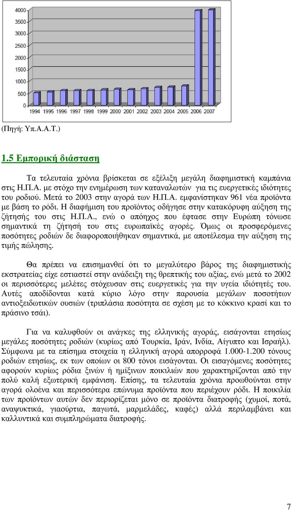 Όµως οι προσφερόµενες ποσότητες ροδιών δε διαφοροποιήθηκαν σηµαντικά, µε αποτέλεσµα την αύξηση της τιµής πώλησης.