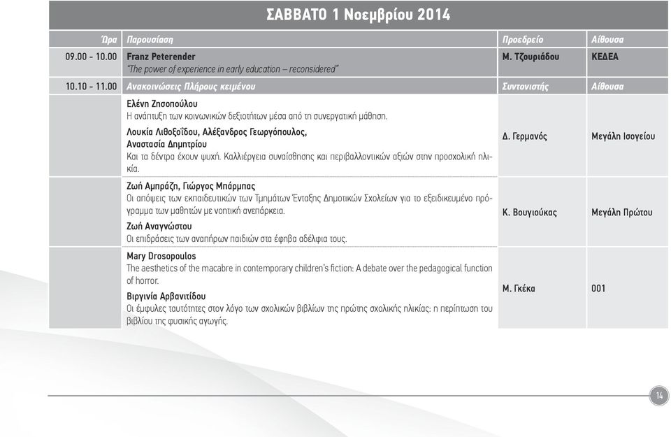 Λουκία Λιθοξοΐδου, Αλέξανδρος Γεωργόπουλος, Αναστασία Δημητρίου Και τα δέντρα έχουν ψυχή. Καλλιέργεια συναίσθησης και περιβαλλοντικών αξιών στην προσχολική ηλικία.