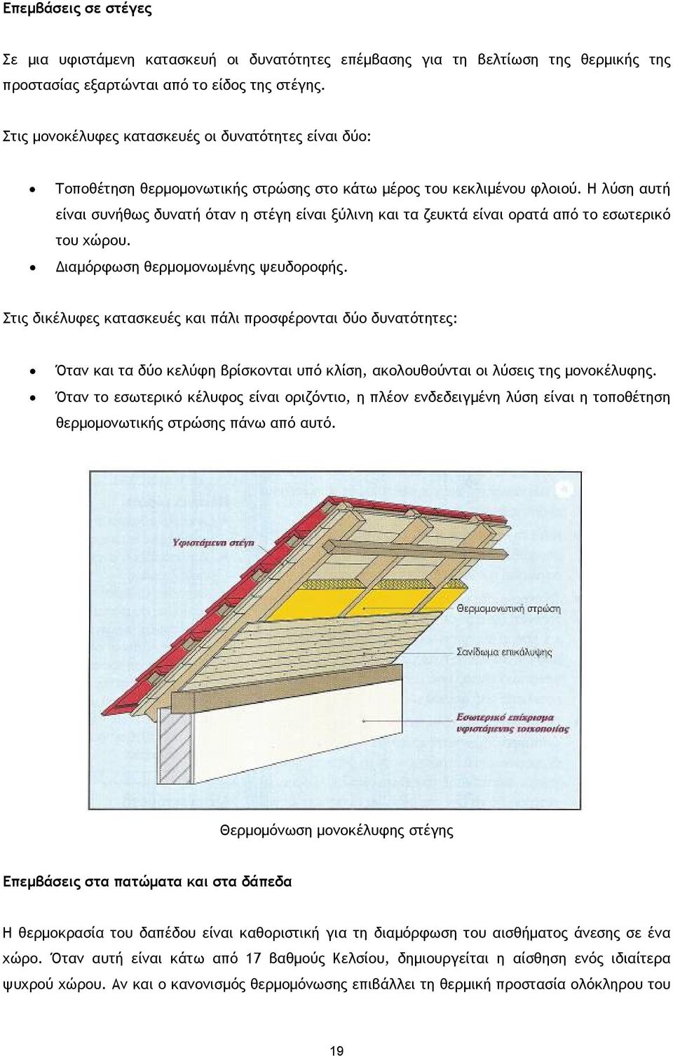 Η λύση αυτή είναι συνήθως δυνατή όταν η στέγη είναι ξύλινη και τα ζευκτά είναι ορατά από το εσωτερικό του χώρου. ιαµόρφωση θερµοµονωµένης ψευδοροφής.