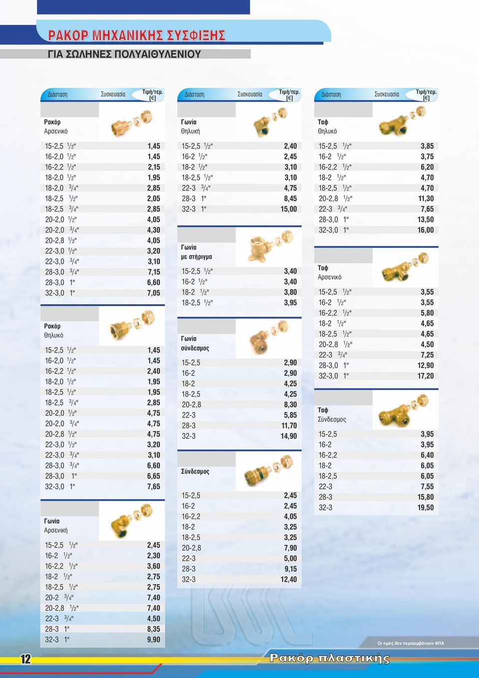 20-2,0 /2" 4,75 20-2,0 /4" 4,75 20-2,8 /2" 4,75 22-,0 /2",20 22-,0 /4",0 28-,0 /4" 6,60 28-,0 " 6,65 2-,0 " 7,65 Γωνία Αρσενική 5-2,5 /2" 2,45 6-2 /2" 2,0 6-2,2 /2",60 8-2 /2" 2,75 8-2,5 /2" 2,75