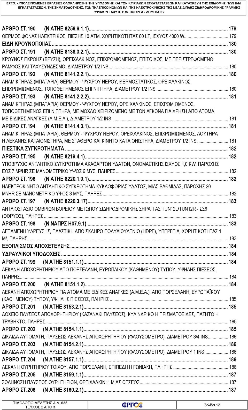 .. 180 ΚΡΟΥΝΟΣ ΕΚΡΟΗΣ (ΒΡΥΣΗ), ΟΡΕΙΧΑΛΚΙΝΟΣ, ΕΠΙΧΡΩΜΙΩΜΕΝΟΣ, ΕΠΙΤΟΙΧΟΣ, ΜΕ ΠΕΡΙΣΤΡΕΦΟΜΕΝΟ ΡΑΜΦΟΣ ΚΑΙ ΤΑΧΥΣΥΝΔΕΣΜΟ, ΔΙΑΜΕΤΡΟΥ 1/2 INS... 180 ΑΡΘΡΟ ΣΤ.192 (Ν ΑΤΗΕ 8141.2.2.1).