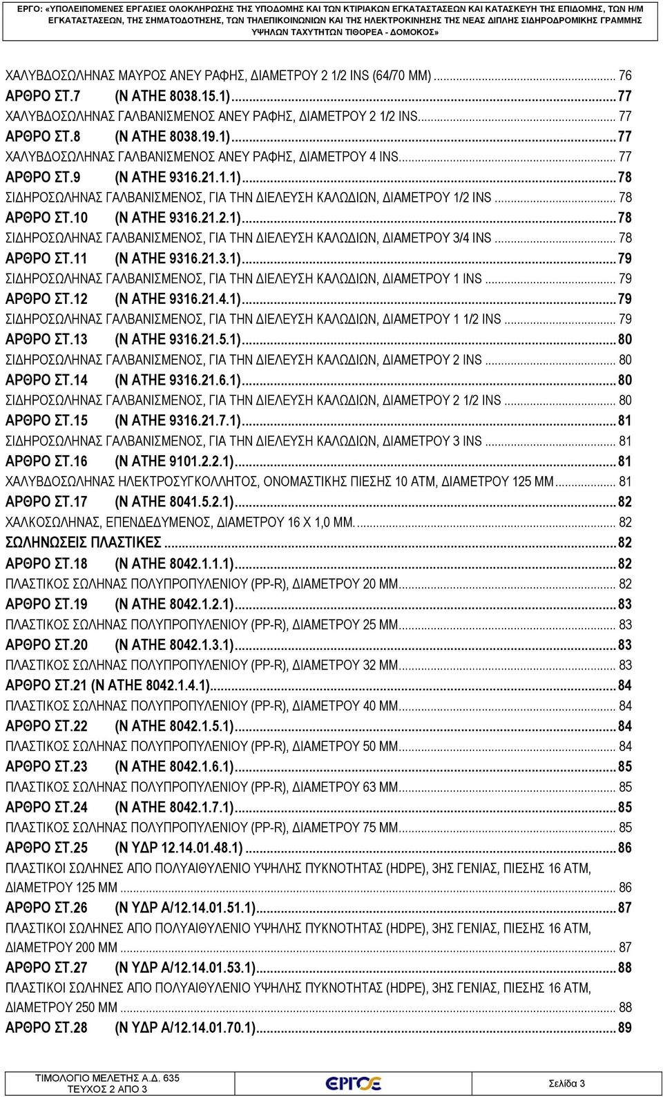 21.1.1)... 78 ΣΙΔΗΡΟΣΩΛΗΝΑΣ ΓΑΛΒΑΝΙΣΜΕΝΟΣ, ΓΙΑ ΤΗΝ ΔΙΕΛΕΥΣΗ ΚΑΛΩΔΙΩΝ, ΔΙΑΜΕΤΡΟΥ 1/2 INS... 78 ΑΡΘΡΟ ΣΤ.10 (Ν ΑΤΗΕ 9316.21.2.1)... 78 ΣΙΔΗΡΟΣΩΛΗΝΑΣ ΓΑΛΒΑΝΙΣΜΕΝΟΣ, ΓΙΑ ΤΗΝ ΔΙΕΛΕΥΣΗ ΚΑΛΩΔΙΩΝ, ΔΙΑΜΕΤΡΟΥ 3/4 INS.