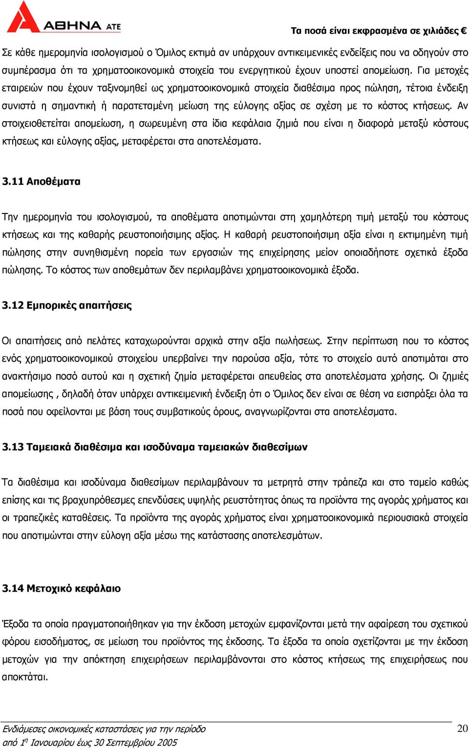 κτήσεως. Αν στοιχειοθετείται απομείωση, η σωρευμένη στα ίδια κεφάλαια ζημιά που είναι η διαφορά μεταξύ κόστους κτήσεως και εύλογης αξίας, μεταφέρεται στα αποτελέσματα. 3.