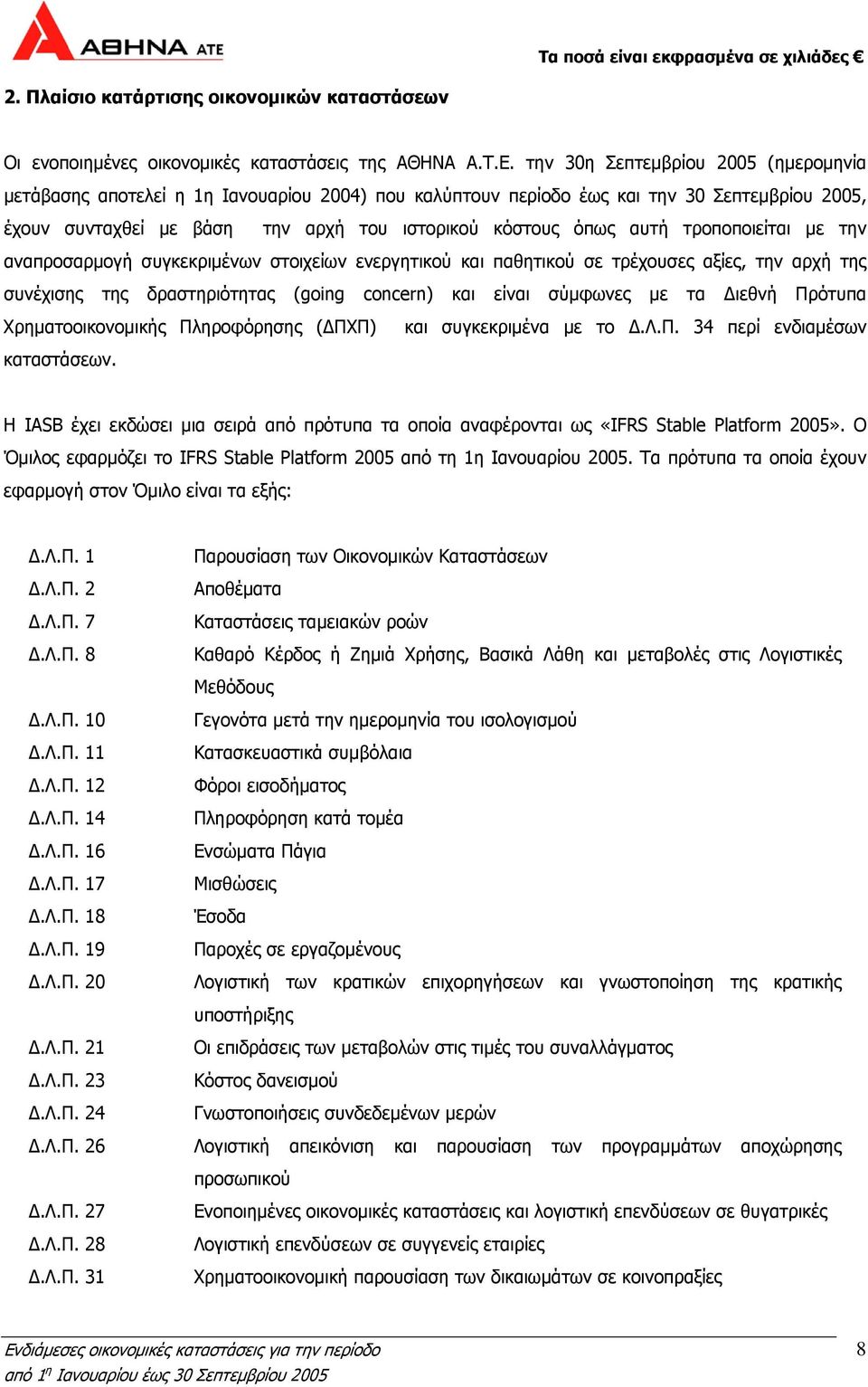 τροποποιείται με την αναπροσαρμογή συγκεκριμένων στοιχείων ενεργητικού και παθητικού σε τρέχουσες αξίες, την αρχή της συνέχισης της δραστηριότητας (going concern) και είναι σύμφωνες με τα Διεθνή