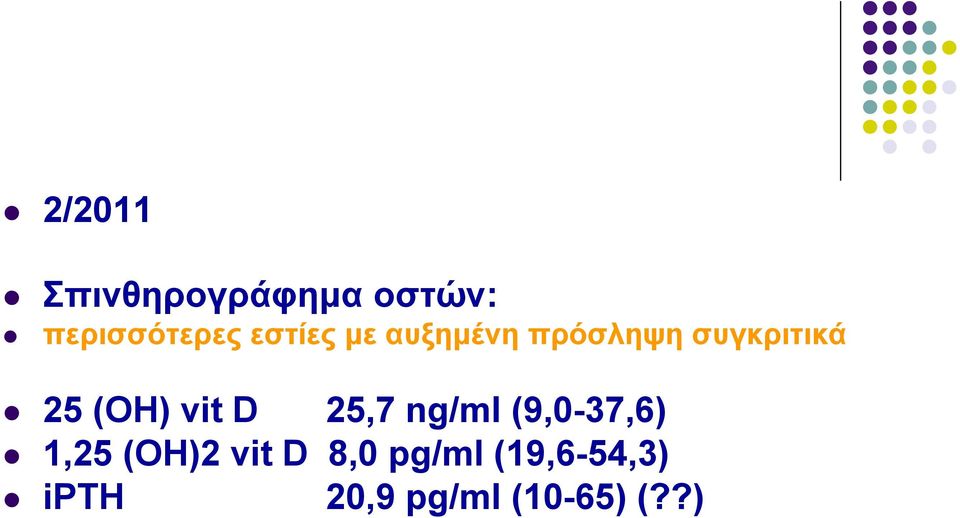 vit D 25,7 ng/ml (9,0-37,6) 1,25 (OH)2 vit D