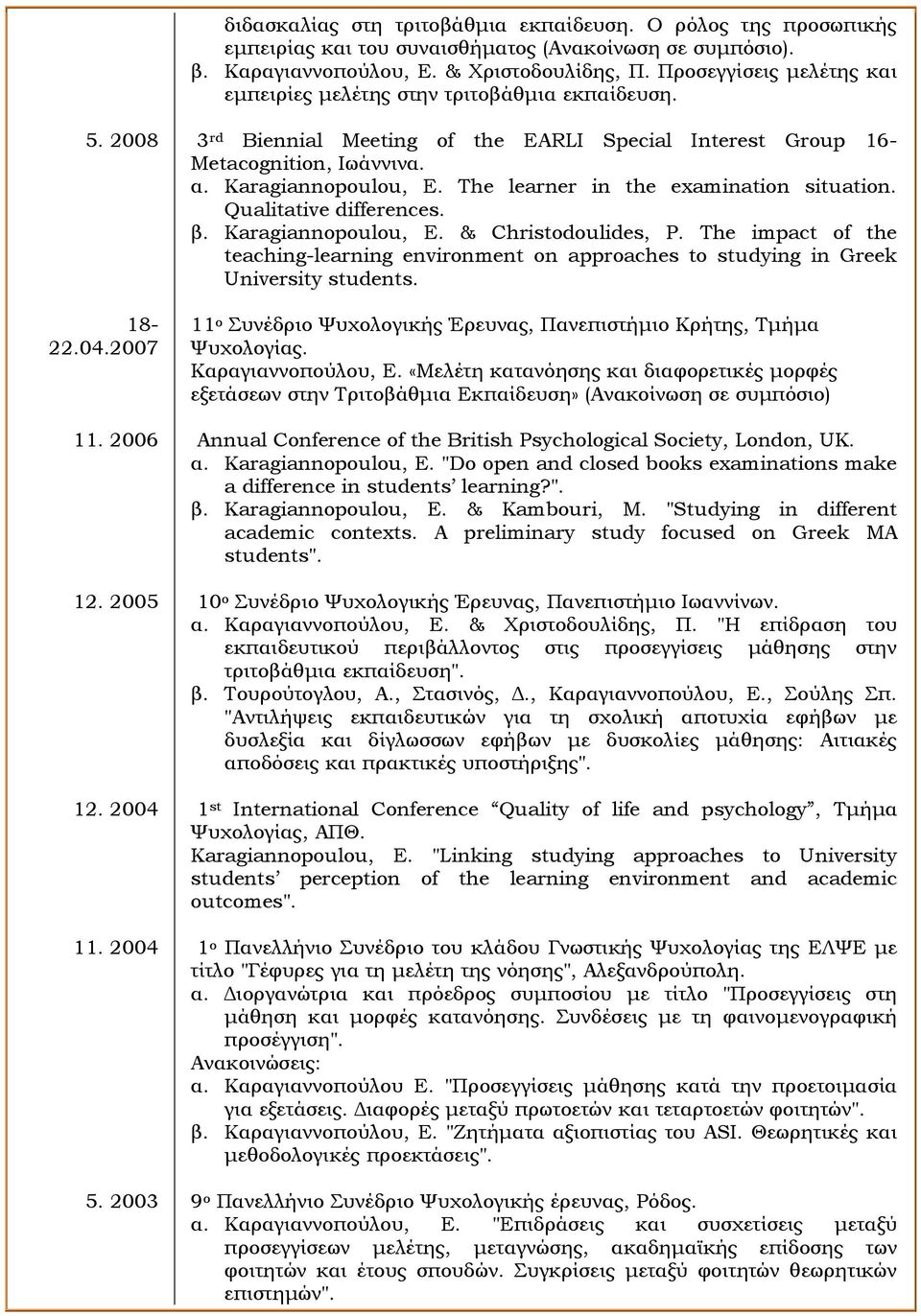 The learner in the examination situation. Qualitative differences. β. Karagiannopoulou, E. & Christodoulides, P.