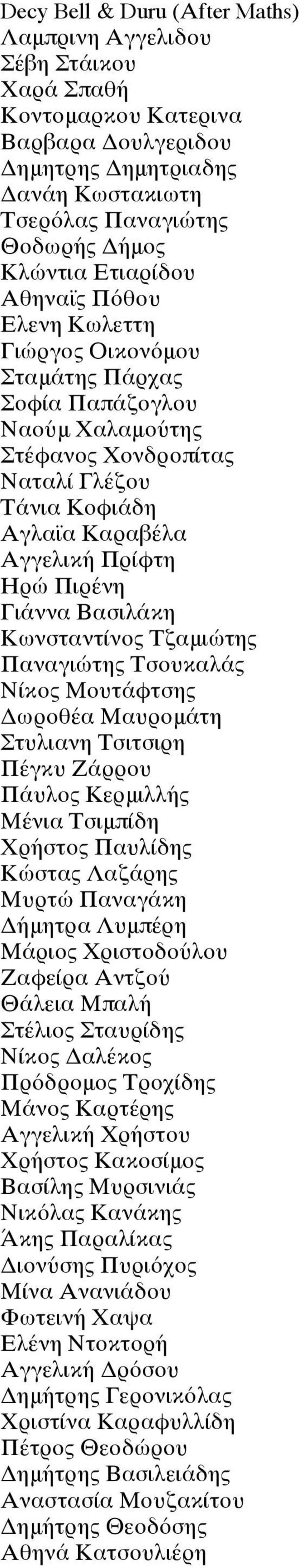 Γιάννα Βασιλάκη Κωνσταντίνος Τζαμιώτης Παναγιώτης Τσουκαλάς Νίκος Μουτάφτσης Δωροθέα Μαυρομάτη Στυλιανη Τσιτσιρη Πέγκυ Ζάρρου Πάυλος Κερμιλλής Μένια Τσιμπίδη Χρήστος Παυλίδης Κώστας Λαζάρης Μυρτώ