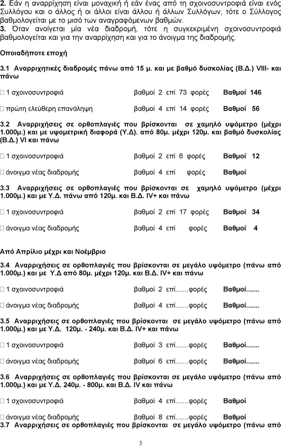 Οποιαδήποτε εποχή Αναρριχητικές διαδρομές πάνω από 15 μ. και με βαθμό δυσκολίας (Β.Δ.