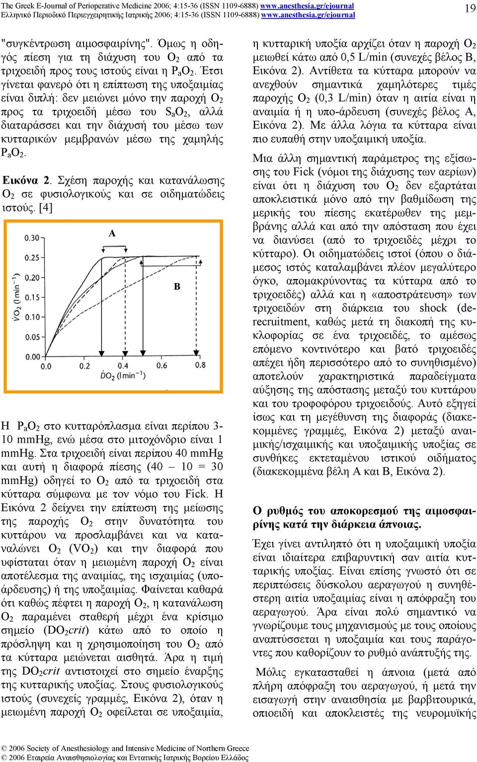 µέσω της χαµηλής P a O 2. Εικόνα 2. Σχέση παροχής και κατανάλωσης Ο 2 σε φυσιολογικούς και σε οιδηµατώδεις ιστούς.