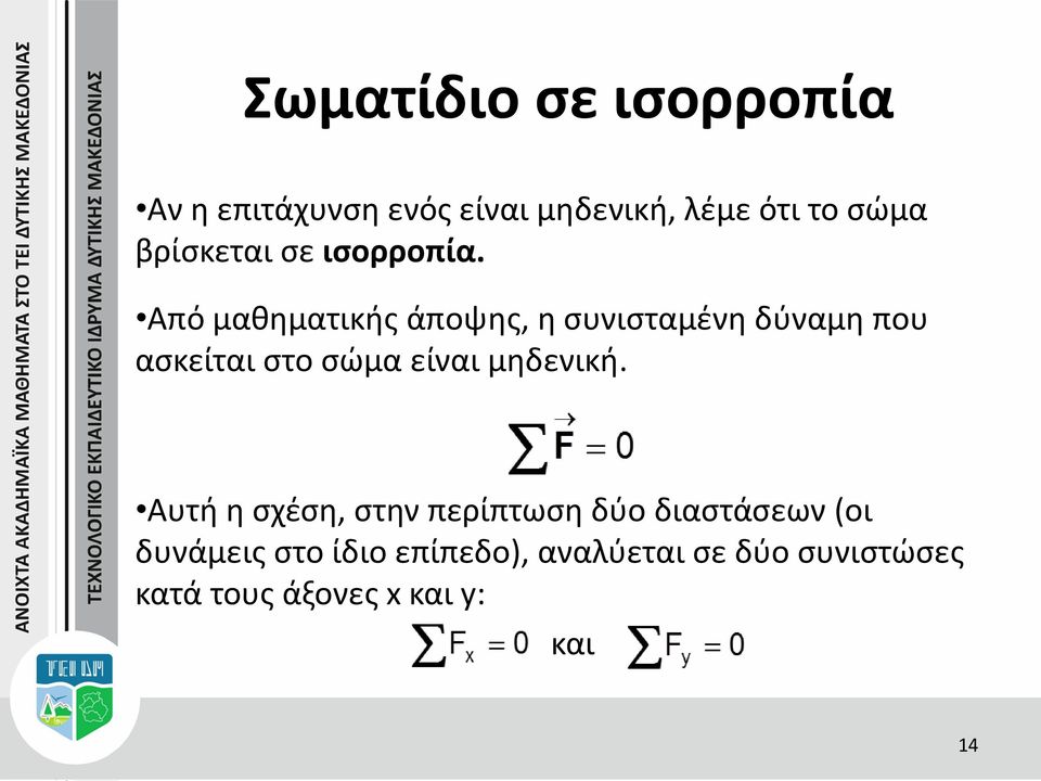 Από μαθηματικής άποψης, η συνισταμένη δύναμη που ασκείται στο σώμα είναι