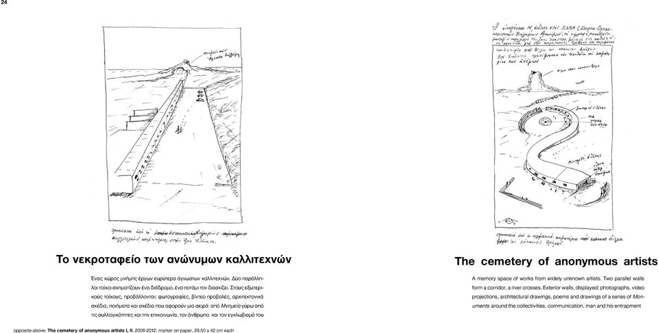 άνθρωπο και τον εγκλωβισμό του The cemetery of anonymous artists A memory space of works from widely unknown artists. Two parallel walls form a corridor, a river crosses.