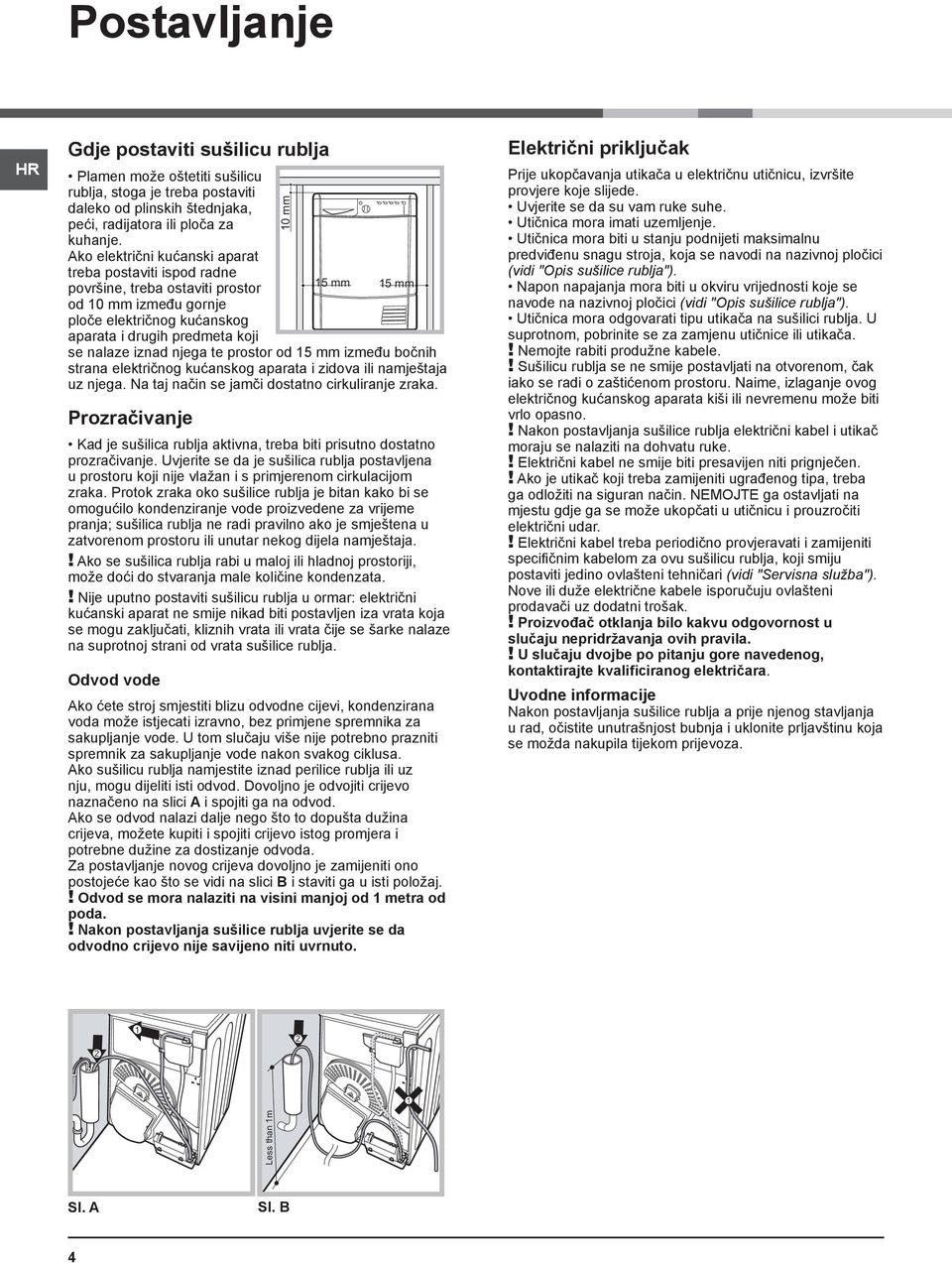 prostor od 15 mm između bočnih strana električnog kućanskog aparata i zidova ili namještaja uz njega. Na taj način se jamči dostatno cirkuliranje zraka.