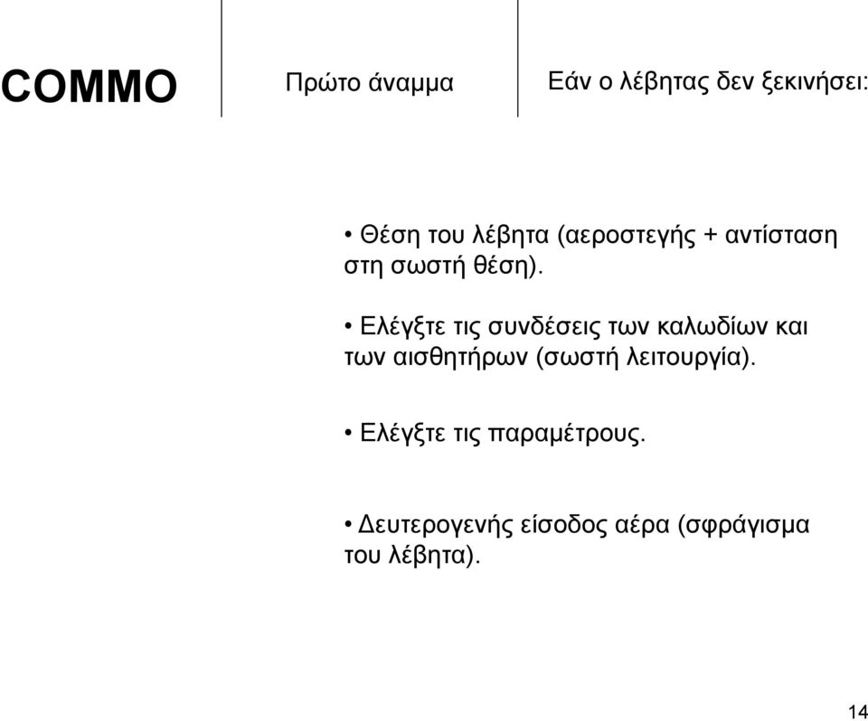 Ελέγξτε τις συνδέσεις των καλωδίων και των αισθητήρων (σωστή