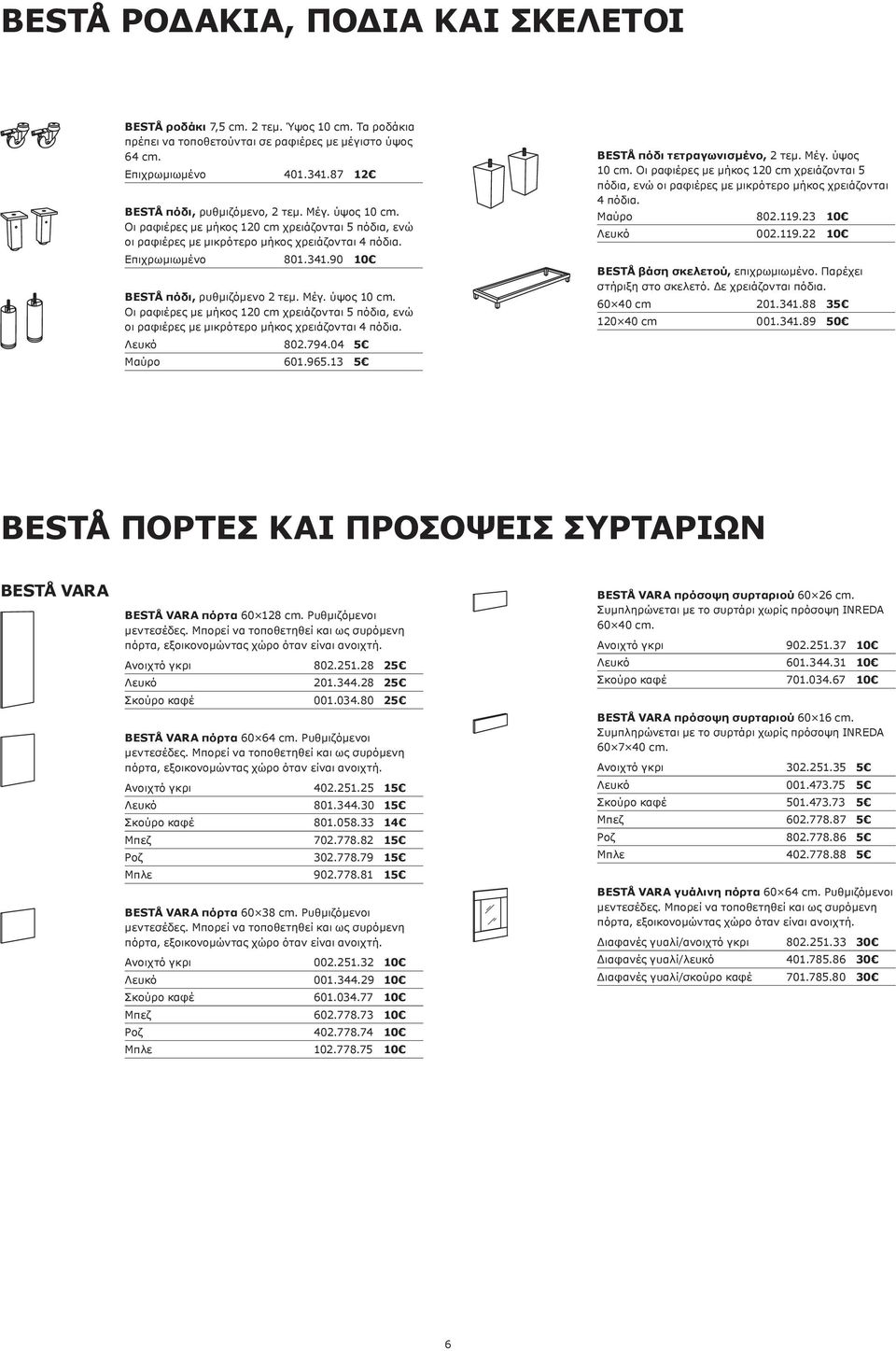 90 10 BESTÅ πόδι, ρυθμιζόμενο 2 τεμ. Μέγ. ύψος 10 cm. Οι ραφιέρες με μήκος 120 cm χρειάζονται 5 πόδια, ενώ οι ραφιέρες με μικρότερο μήκος χρειάζονται 4 πόδια. Λευκό 802.794.04 5 Μαύρο 601.965.