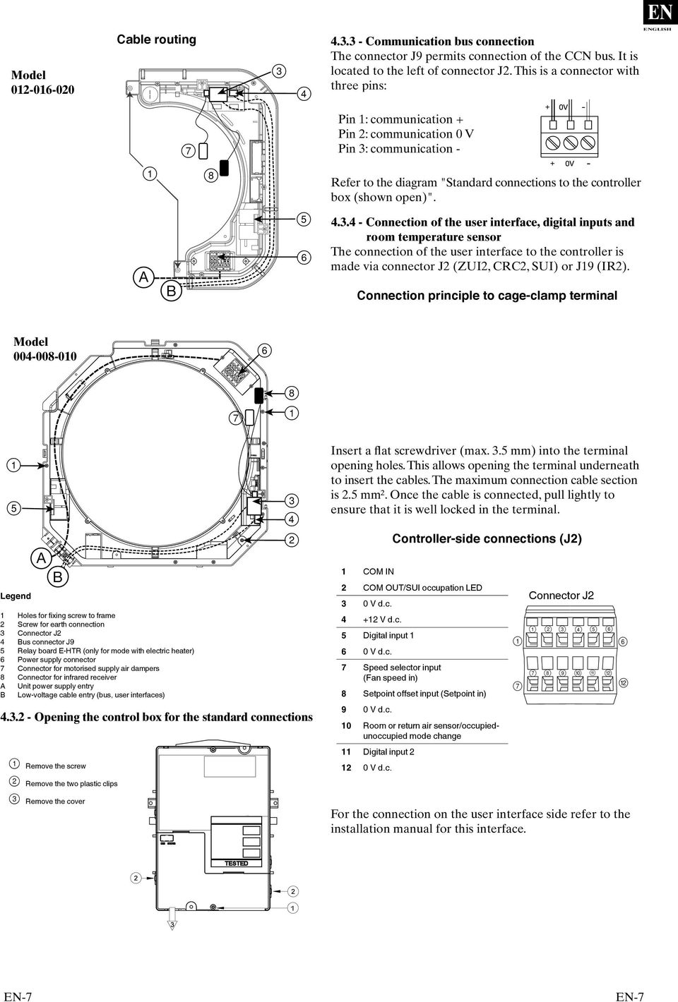 communication - Refer to the diagram "Standard connections to the controller box (shown open)". 4.3.