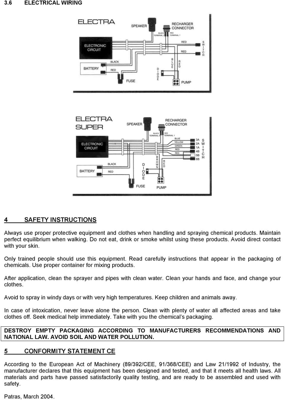 Read carefully instructions that appear in the packaging of chemicals. Use proper container for mixing products. After application, clean the sprayer and pipes with clean water.