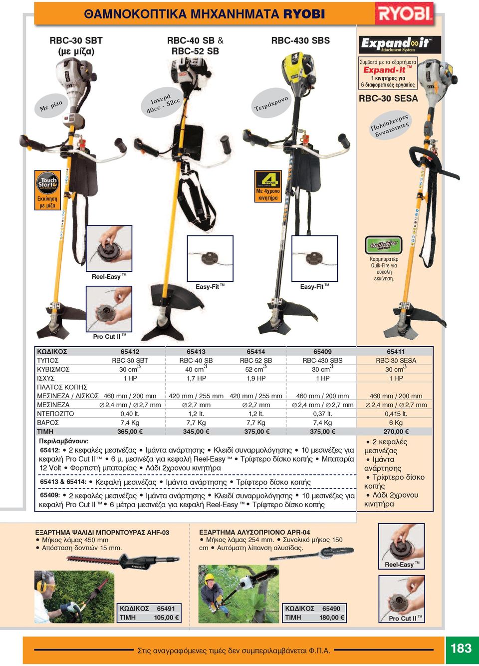 Easy-Fit TM Easy-Fit TM Pro Cut II TM ÊÙÄÉÊOÓ 65412 65413 65414 65409 65411 ÔÕÐOÓ RBC-30 SBT RBC-40 SÂ RBC-52 SÂ RBC-430 SBS RBC-30 SESA ÊΥΒΙΣΜΟΣ 30 cm 3 40 cm 3 52 cm 3 30 cm 3 30 cm 3 ÉΣΧΥΣ 1 HP