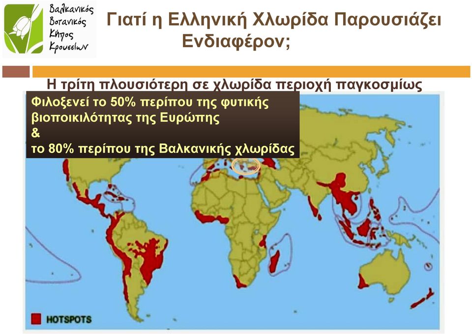 Φιλοξενεί το 50% περίπου της φυτικής