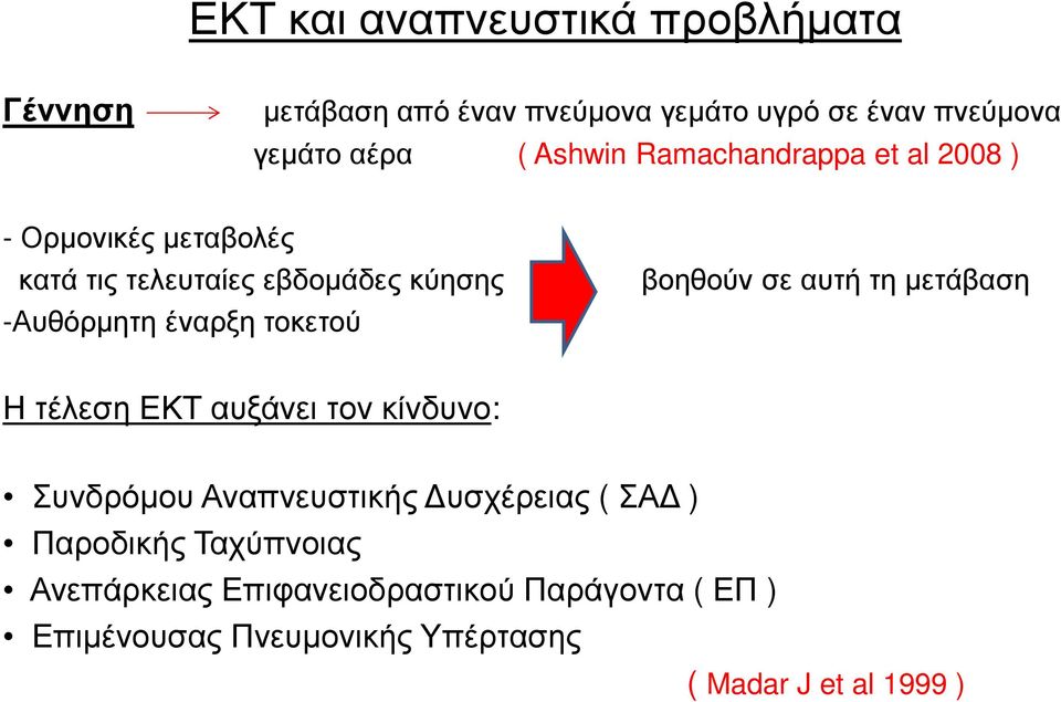 τοκετού βοηθούν σε αυτή τη µετάβαση Η τέλεση ΕΚΤ αυξάνει τον κίνδυνο: Συνδρόµου Αναπνευστικής υσχέρειας ( ΣΑ )